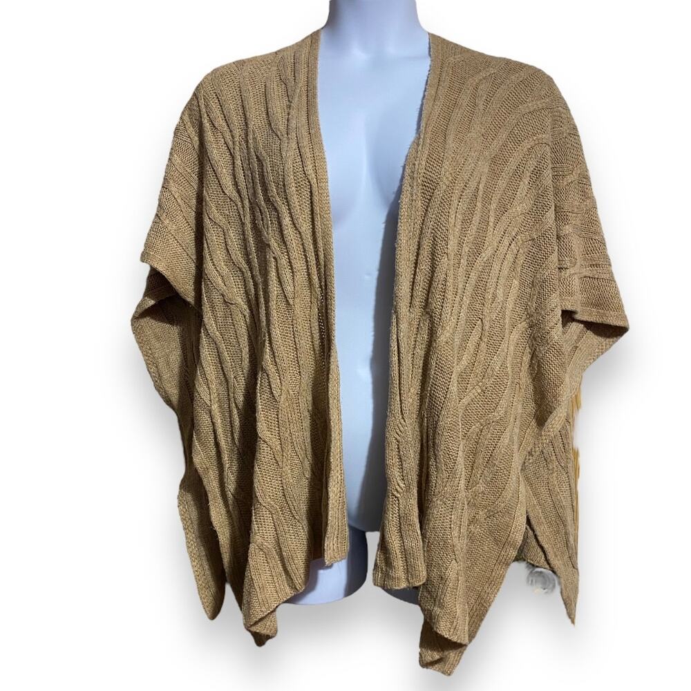 V. Fraas camel cable knit‎ ruana wrap